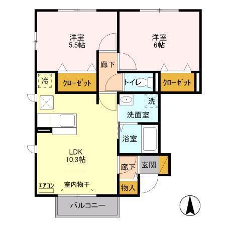 サンルーチェA(2LDK/1階)の間取り写真