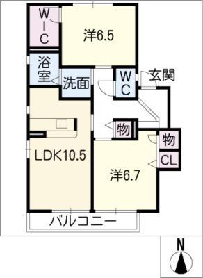 さくら坂 B棟(2LDK/2階)の間取り写真