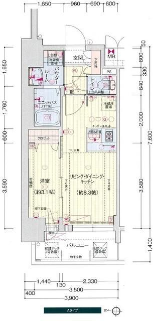プレサンスSAKAEフロント(1LDK/14階)の間取り写真