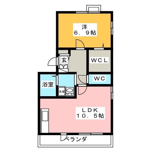 スカイコートA(1LDK/2階)の間取り写真
