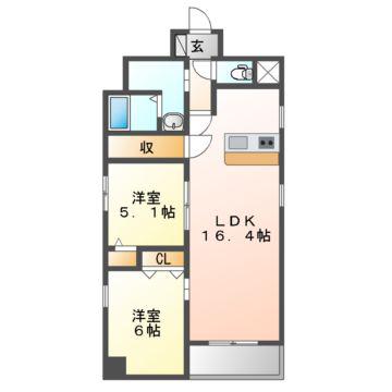 ポルタニグラ千代田(2LDK/8階)の間取り写真