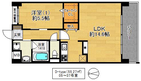 ゲートレジデンス鶴見緑地(1LDK/2階)の間取り写真