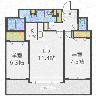 ツインタワー弐番館(2LDK/9階)の間取り写真