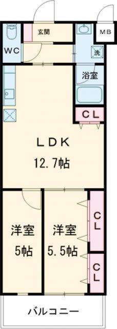 ステラウッド古室(2LDK/2階)の間取り写真