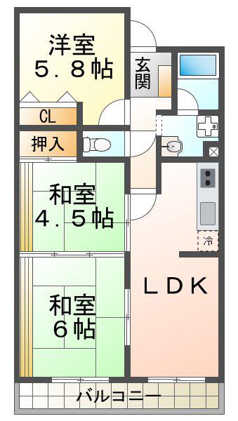 五色山アーバンリズ(3LDK/2階)の間取り写真