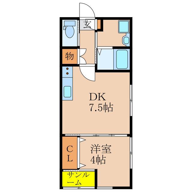 WIN-WIN札元C棟(1DK/1階)の間取り写真