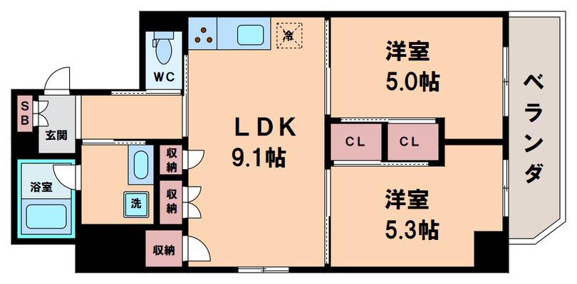 JINEVER上本町(2LDK/6階)の間取り写真