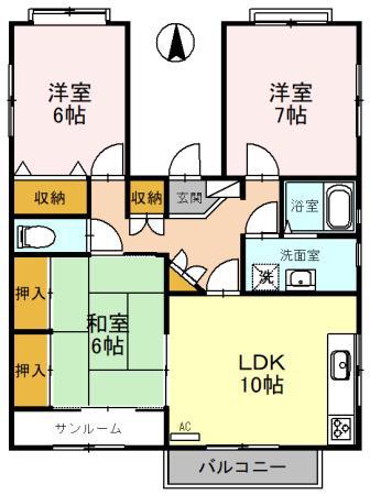 サンテラス松井二の宮(3LDK/3階)の間取り写真