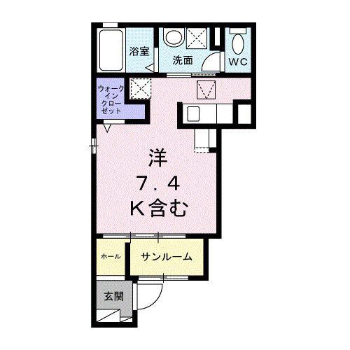 エルノア(ワンルーム/1階)の間取り写真