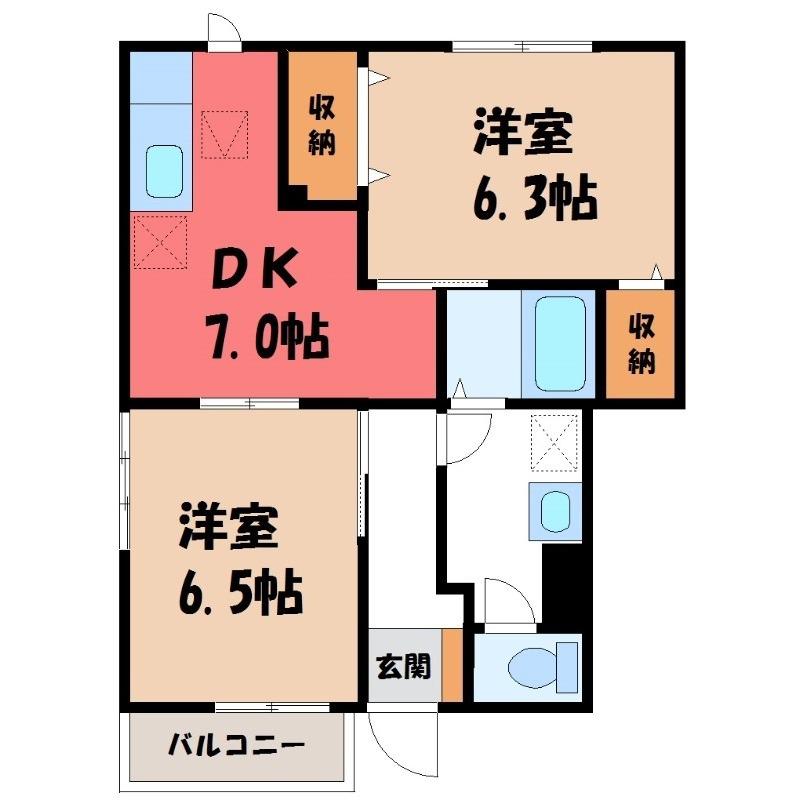 プリムローズ(2DK/1階)の間取り写真