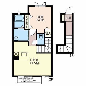 グリーンタウンB(1LDK/2階)の間取り写真