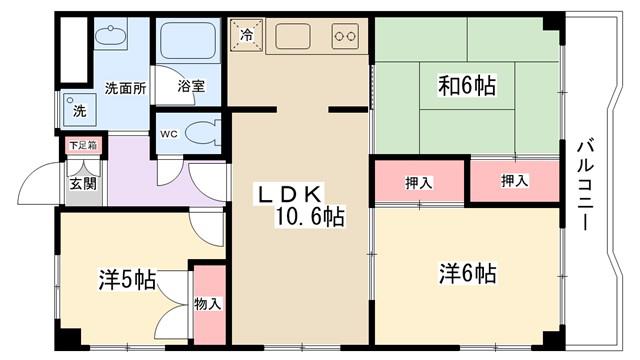 エクセル古淵(3LDK/5階)の間取り写真