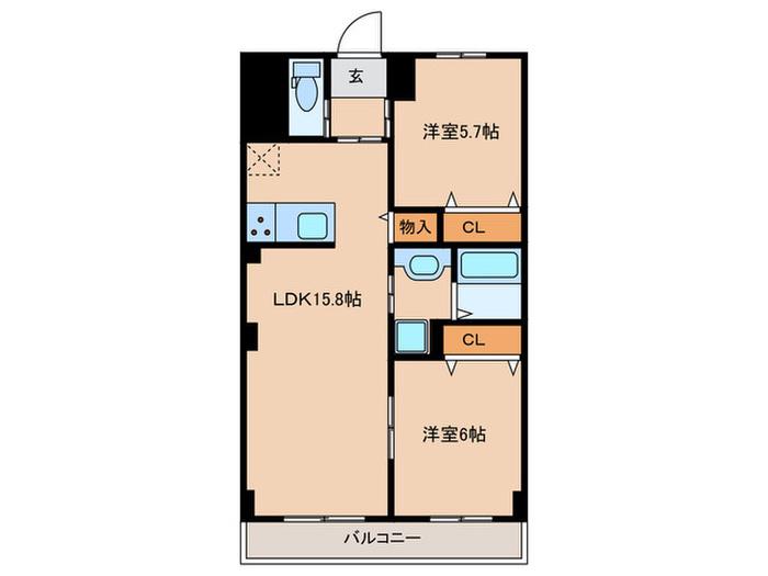 WEALTH COMFORT 新宮(2LDK/2階)の間取り写真
