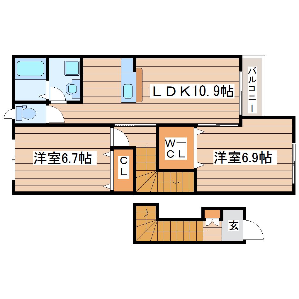 ボンヌ―ル(2LDK/2階)の間取り写真