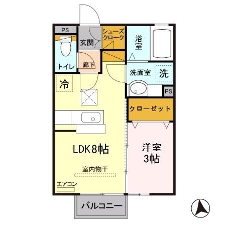 JR宇都宮線 雀宮駅 徒歩41分 2階建 築16年(1LDK/1階)の間取り写真