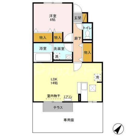 センターフィールドA(1LDK/1階)の間取り写真