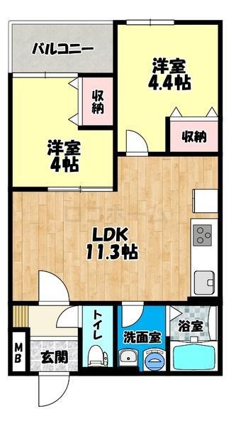 富田林市本町AP(2LDK/1階)の間取り写真