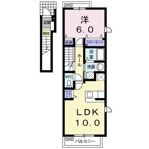 グリシーヌA(1LDK/2階)の間取り写真