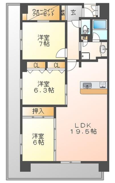 ベレッツァ尼崎(3LDK/4階)の間取り写真
