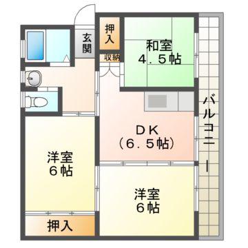 ビレッジハウス岬台(3DK/1階)の間取り写真