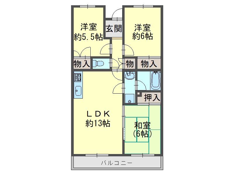土山ハイツ(3LDK/2階)の間取り写真