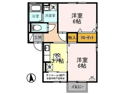 パーク・ビレッジ(2K/1階)の間取り写真