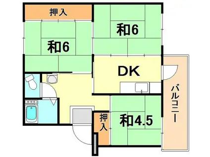 山陽電鉄本線 滝の茶屋駅 徒歩23分 5階建 築56年(3DK/4階)の間取り写真