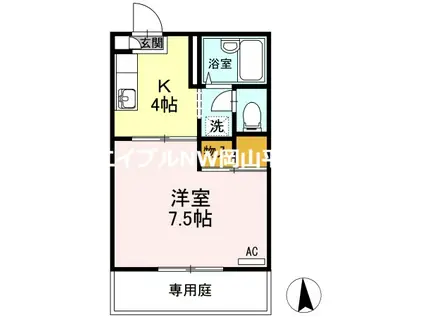 レジデアイ B棟(1K/1階)の間取り写真