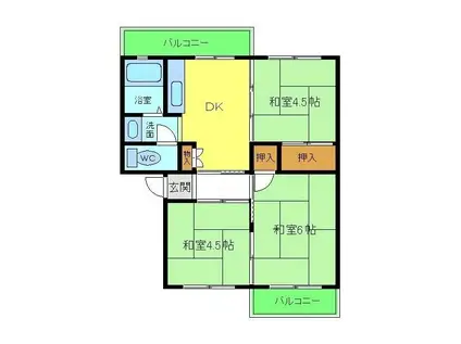 狭山遊園ハイツ5号棟(3DK/1階)の間取り写真