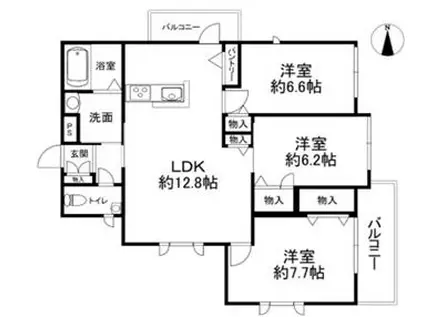 シャーメゾン六甲山手(3LDK/2階)の間取り写真