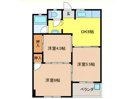 ハイツ松野(3DK/4階)の間取り写真