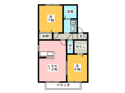 ウエストヴィレッヂ B(2LDK/2階)の間取り写真
