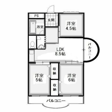 光マンション(3LDK/3階)の間取り写真