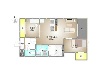 REGALEST 青江VI(2LDK/1階)の間取り写真