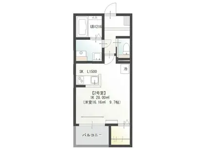 LIEN広中新開(1K/1階)の間取り写真