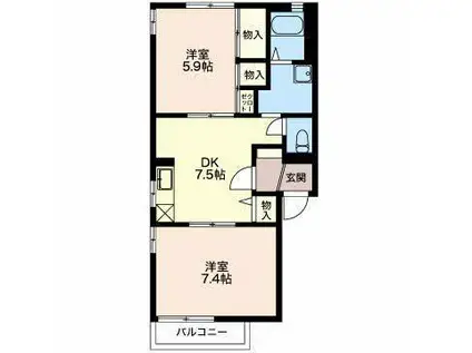 ベルシティC・D(2DK/1階)の間取り写真