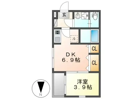 CAMELLIA烏森(1DK/2階)の間取り写真