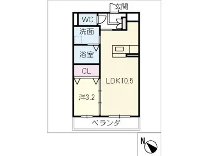 久居野村町マンション(1LDK/2階)の間取り写真