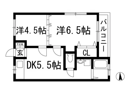 ロイヤルパーク仁川(2DK/1階)の間取り写真