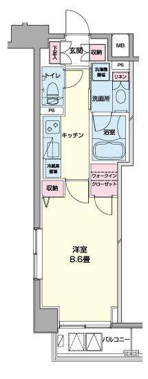 プライムアーバン日本橋浜町(1K/2階)の間取り写真