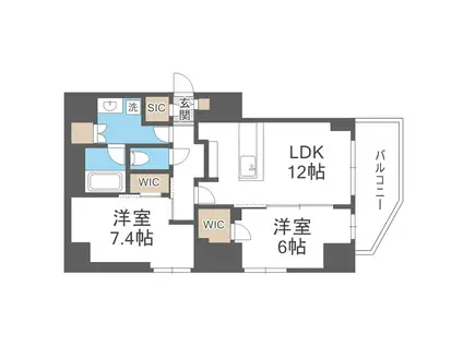 NOIRE北堀江(2LDK/9階)の間取り写真