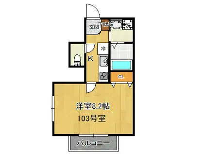 ルーナ葉山(1K/1階)の間取り写真