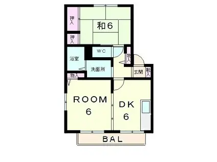 レークスリーゼB棟(2DK/2階)の間取り写真