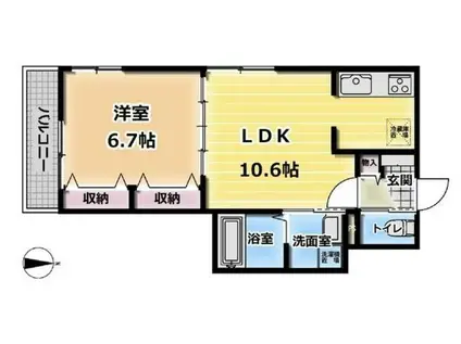 RIVERSIDE DEUX.M(1LDK/3階)の間取り写真