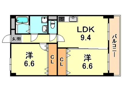 ベルロード六甲(2LDK/4階)の間取り写真