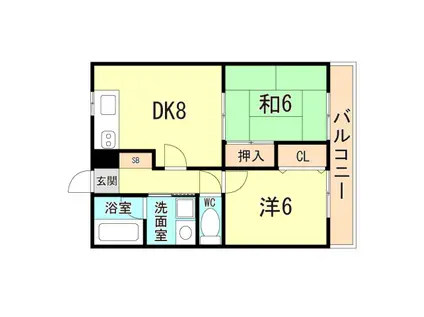 ハイツイベール(2DK/2階)の間取り写真