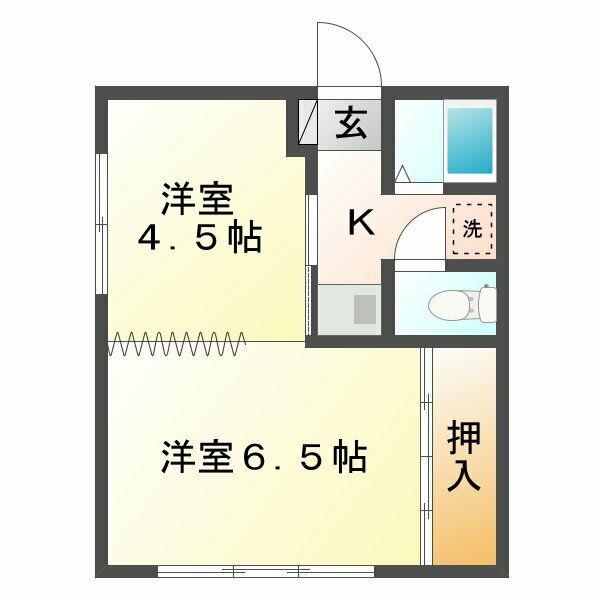 アーバンウェーブ岩成台(2K/1階)の間取り写真