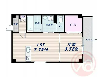 リベラ山坂(1LDK/3階)の間取り写真
