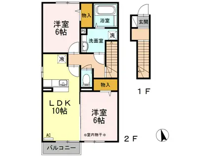 アパートメントコンブリオ(2LDK/2階)の間取り写真