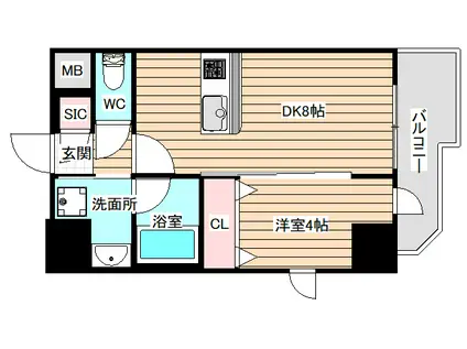 エステムコート大阪福島ルアーナ(1DK/2階)の間取り写真